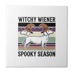 Witchy Dachshund Halloween Vintage Engraving Dog S Ceramic Tile
