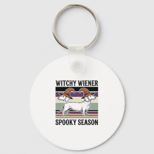 Witchy Dachshund Halloween Vintage Engraving Dog S Key Ring