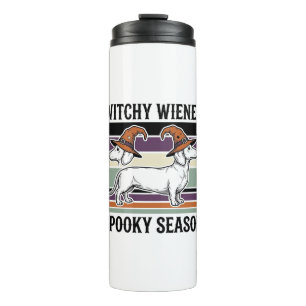 Witchy Dachshund Halloween Vintage Engraving Dog S Thermal Tumbler