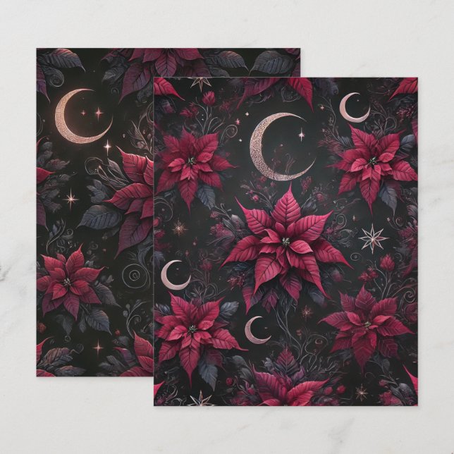 Witchy Dark Moon Poinsettia Scrapbook Paper (Front/Back)