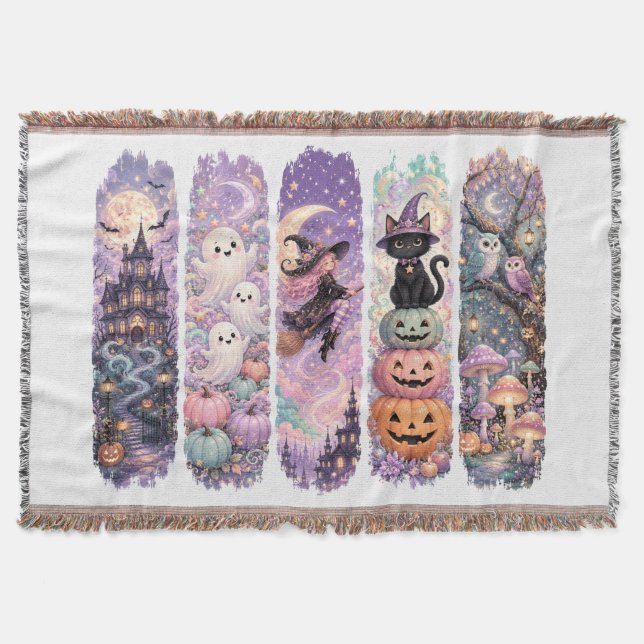 Witchy decor, Spooky Halloween Throw Blanket (Front)