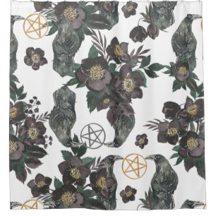 Witchy Floral & Pentagram Bathroom Curtain