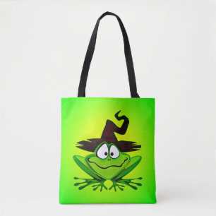Witchy Frog on Green Tote Bag