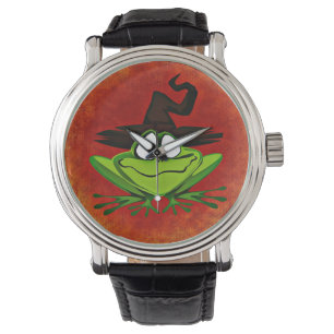 Witchy Frog Watch Vintage Leather Strap Black