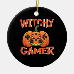 Witchy Gamer Halloween Ceramic Ornament
