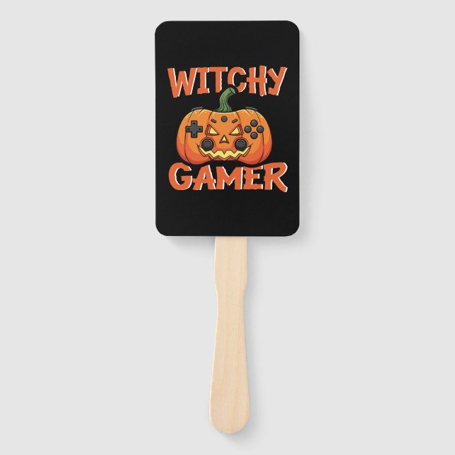Witchy Gamer Halloween Hand Fan (Front)