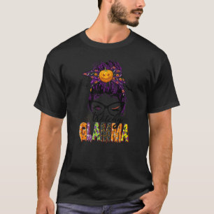 Witchy Glamma Messy Bun Hair Women Halloween Vibes T-Shirt