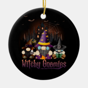Witchy Gnomies Funny Gnome Halloween Matching Cost Ceramic Ornament