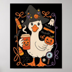 Witchy Goose Halloween Cute Pumpkin Fall Cosy Cott Poster