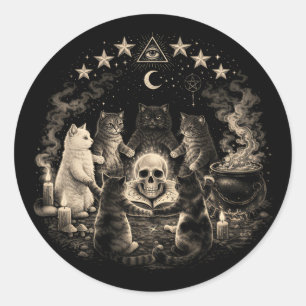 Witchy Gothic Cat Ritual Support Your Local Coven Classic Round Sticker