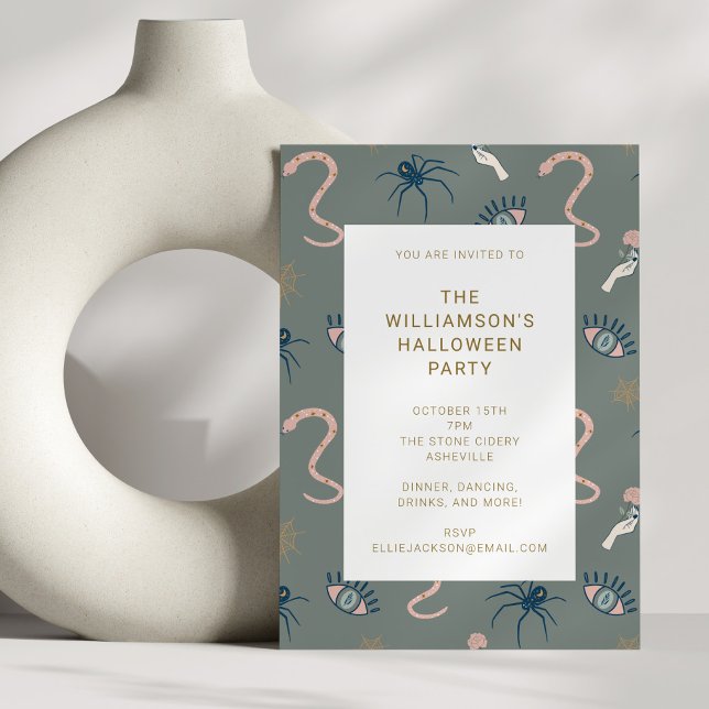 Witchy Gothic Grey Apothecary Halloween Party Invitation (Creator Uploaded)