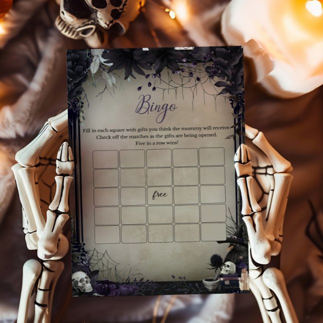 Witchy Gothic Halloween Baby Shower Bingo Game (Witchy Baby Shower Bingo Game)
