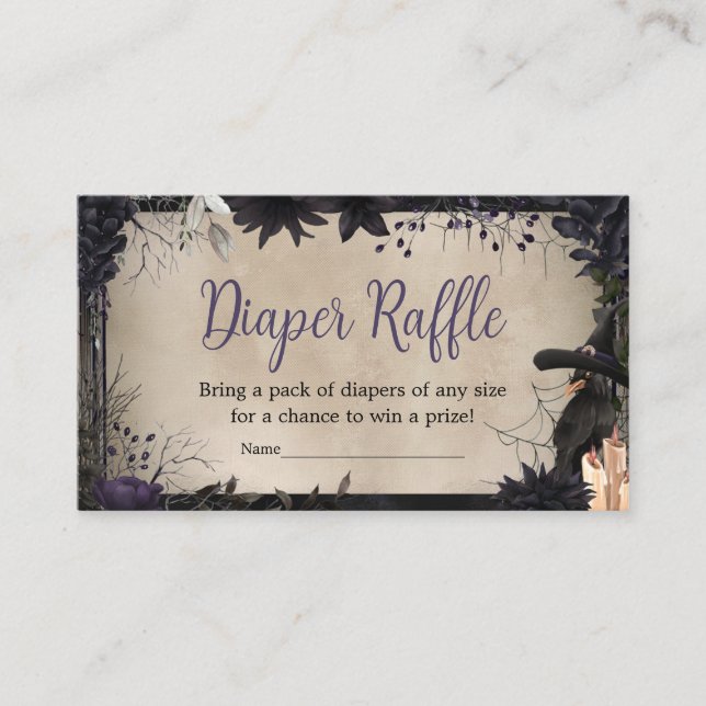 Witchy Gothic Halloween Baby Shower Diaper Raffle Enclosure Card (Front)
