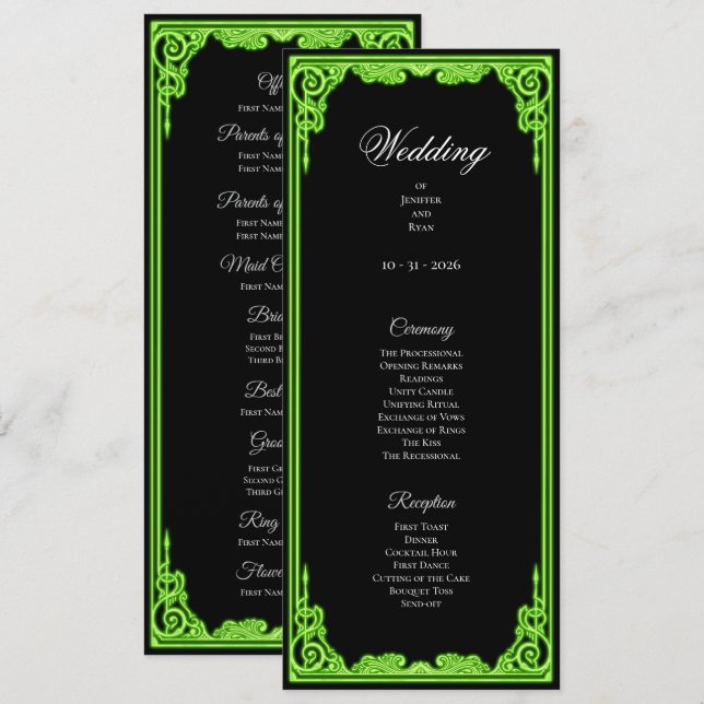 Witchy green Glow Gothic Wedding Program (Front/Back)