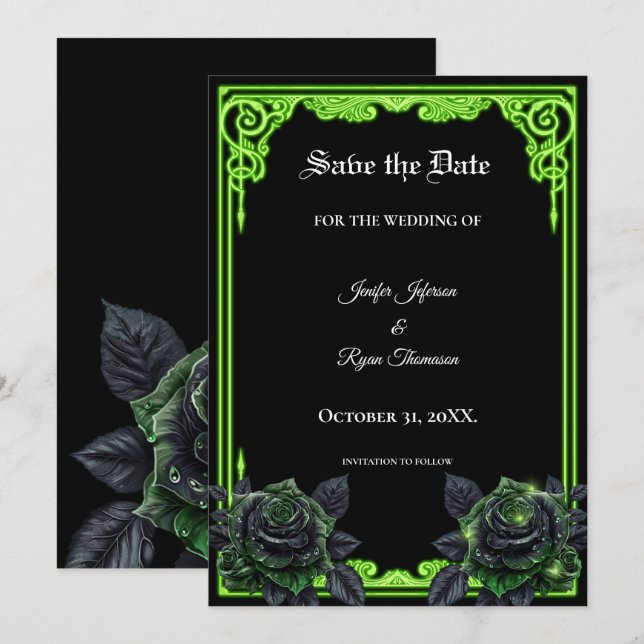 Witchy green Glow Gothic wedding save the date Announcement (Front/Back)