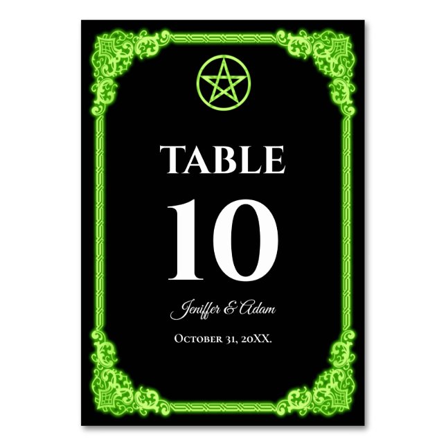 Witchy green Glow Gothic Wedding Table number (Front)