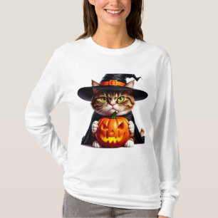 Witchy Grumpy Cat With Jack O Lantern Pumpkin 🎃 T-Shirt