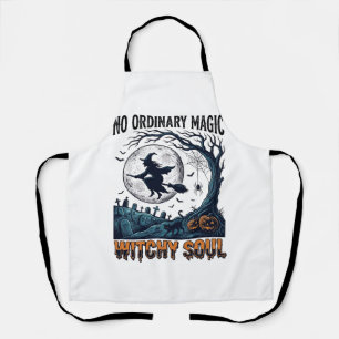 Witchy Halloween Art Vintage Engraving Moonlit Spe Apron