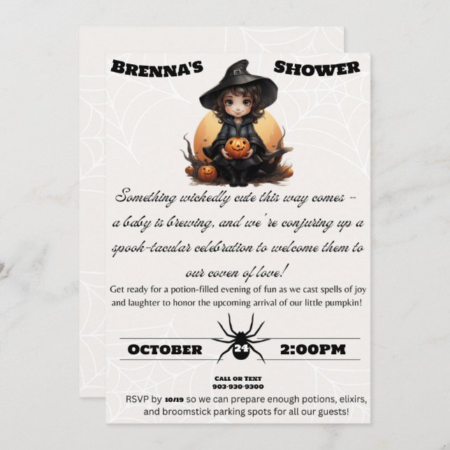 Witchy Halloween baby shower invitation (Front/Back)