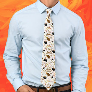 Witchy Halloween Floral Broom & Witch Hat boho Tie