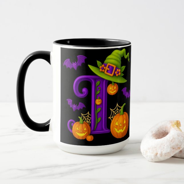 Witchy Halloween Initial “I” Mug (With Donut)