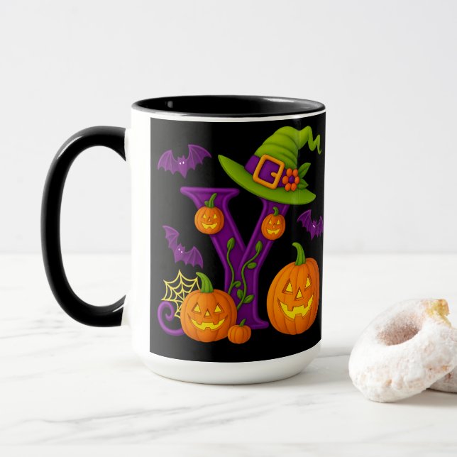 Witchy Halloween Initial “Y” Mug (With Donut)