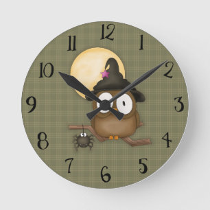Witchy Halloween Owl Clock