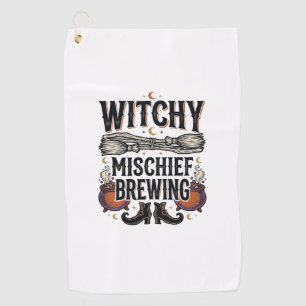 Witchy Halloween Shirt With Broom And Cauldrons_1 Golf Towel