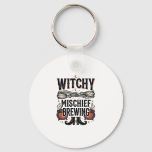 Witchy Halloween Shirt With Broom And Cauldrons_1 Key Ring