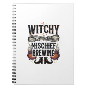 Witchy Halloween Shirt With Broom And Cauldrons_1 Notebook