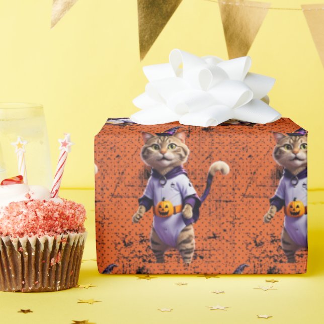 Witchy Halloween Tabby Wrapping Paper (Birthday Party)