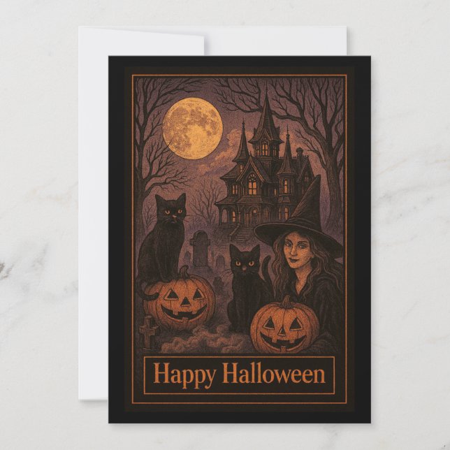 Witchy Haunted House Halloween Party Invitation (Front)