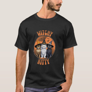 Witchy Kitty cats in witch hats black cat groovy h T-Shirt