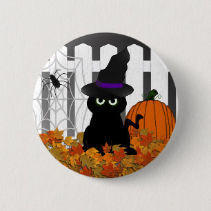 Witchy Kitty Halloween Button