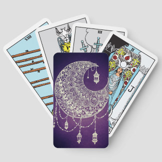 Witchy Lace Moon on Purple Playing Cards