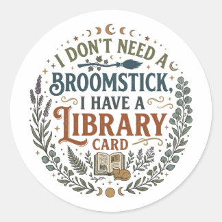 Witchy Librarian Library Card Book Lover Classic Round Sticker