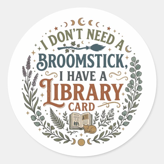 Witchy Librarian Library Card Book Lover Classic Round Sticker (Front)