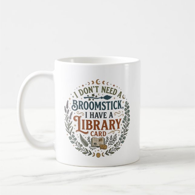 Witchy Librarian Library Card Book Lover Coffee Mug (Left)