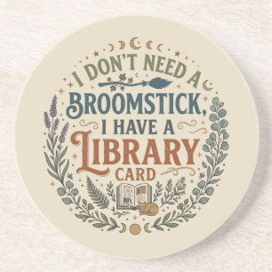 Witchy Librarian Library Card Book Lover Custom Coaster