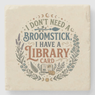 Witchy Librarian Library Card Book Lover Stone Coaster