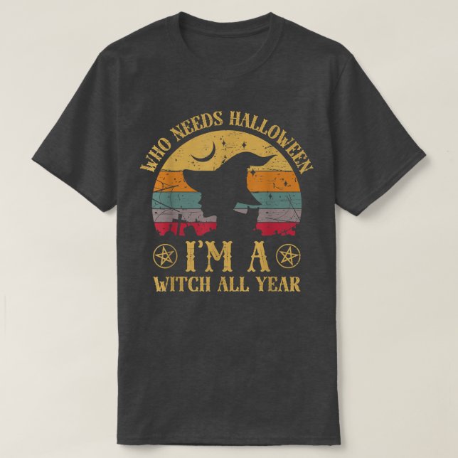 Witchy Magic Spooky Witches Broomstick  T-Shirt (Design Front)