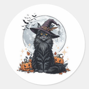 Witchy Maine Coon – Majestic Halloween Cat Classic Round Sticker