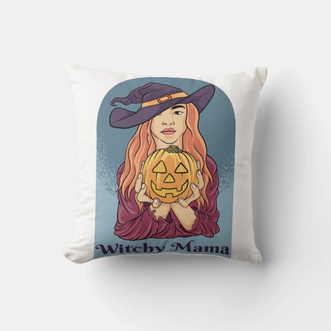 Witchy Mama Ghost Funny Halloween Groovy Cushion (Front)