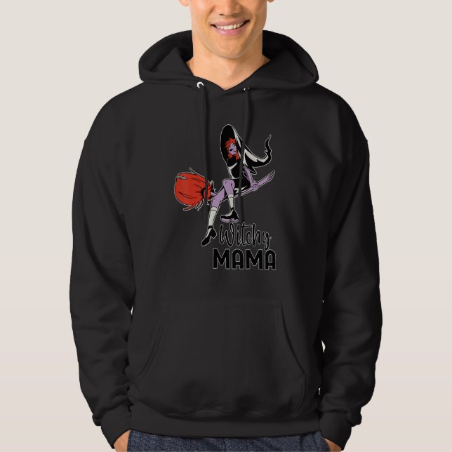 Witchy Mama Halloween Messy Bun Skull Witch Mom Wo Hoodie (Front)