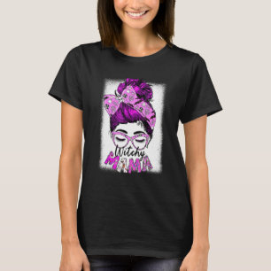 Witchy Mama Halloween Messy Bun Skull Witch Mum Sp T-Shirt