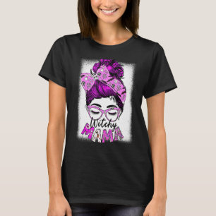 Witchy Mama Halloween Messy Bun Skull Witch Mum Sp T-Shirt