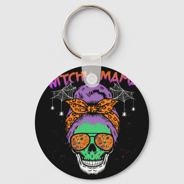 Witchy Mama Halloween Skull Witch Mum Key Ring (Front)
