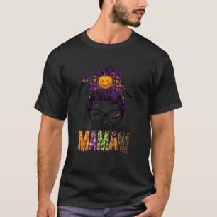 Witchy Mama Messy Bun Hair Women Halloween Vibes T-Shirt