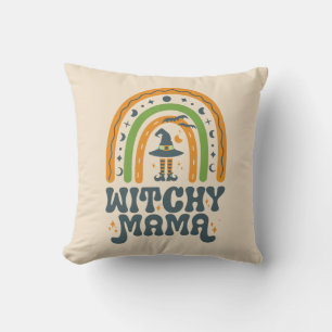 Witchy Mama Mum Mother Rainbow Groovy Halloween Cushion