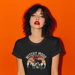 Witchy Mood   Vintage Halloween Witch & Black Cat  T-Shirt